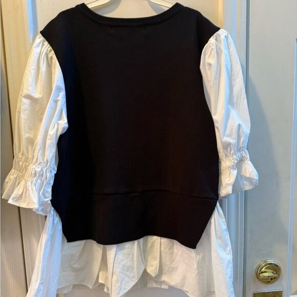 New English Factory Mixed Media Poplin Top - Picture 7 of 9